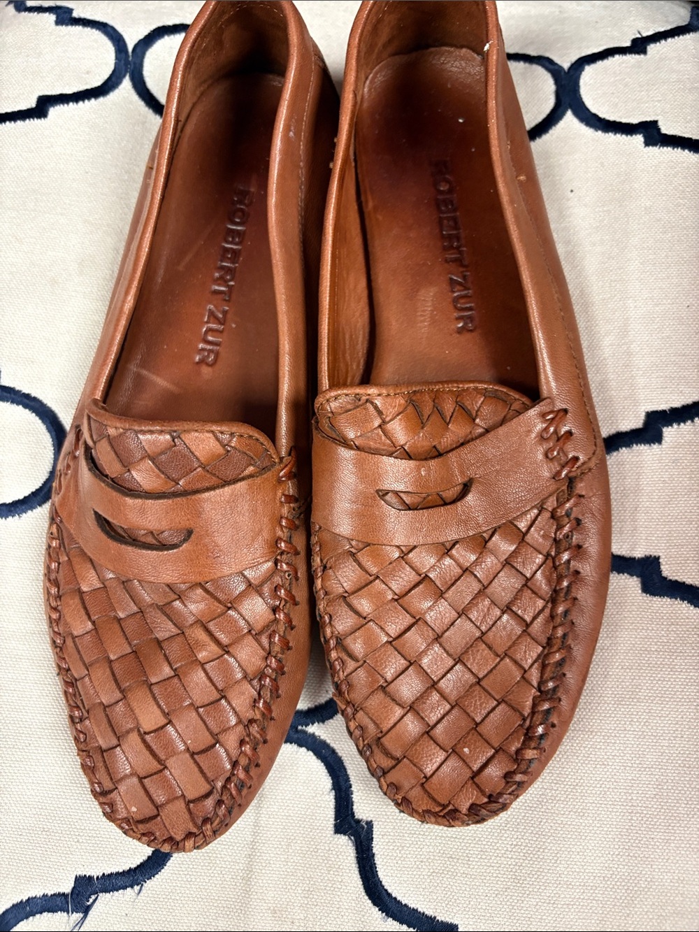 Robert Zur Women's Woven Penny Loafers - Tan Brown